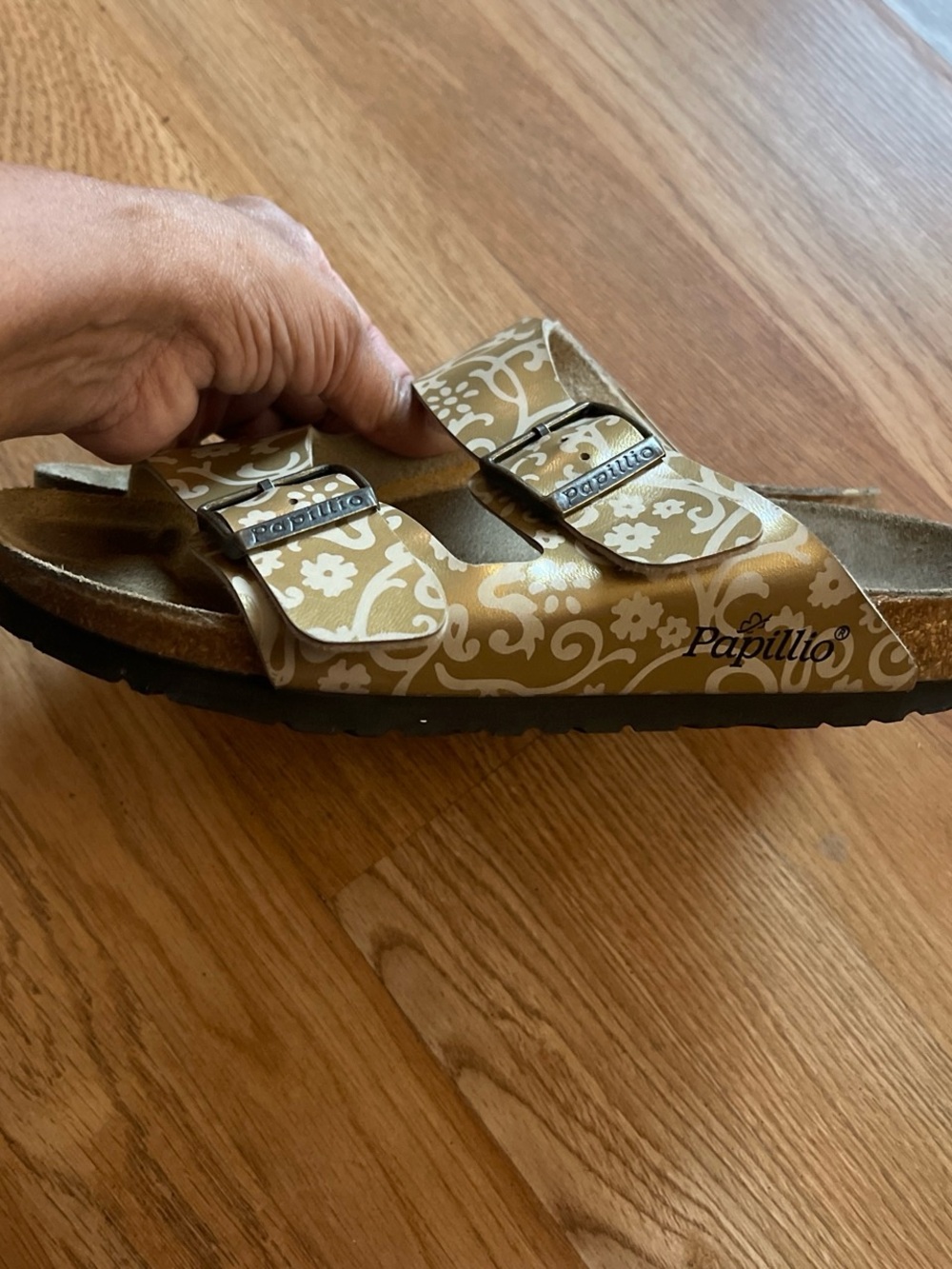 Birkenstock, Papillio Metallic Gold Double-Buckle Women's Sandals - Picture 3 of 6